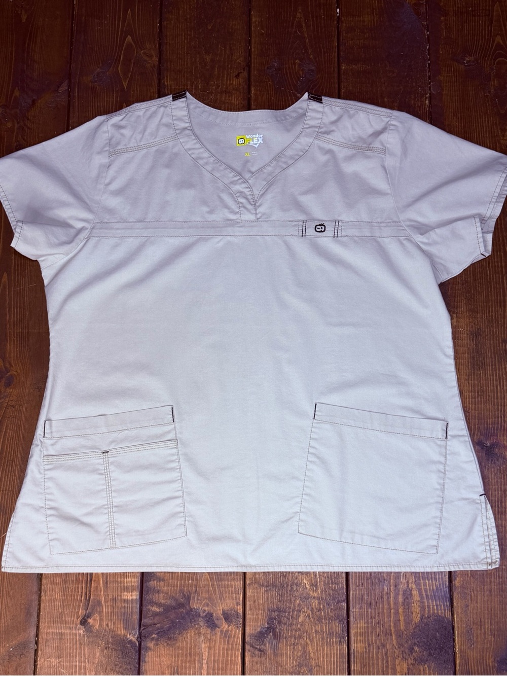 WonderWink Women's V-Neck Top - TAN with Black Trim